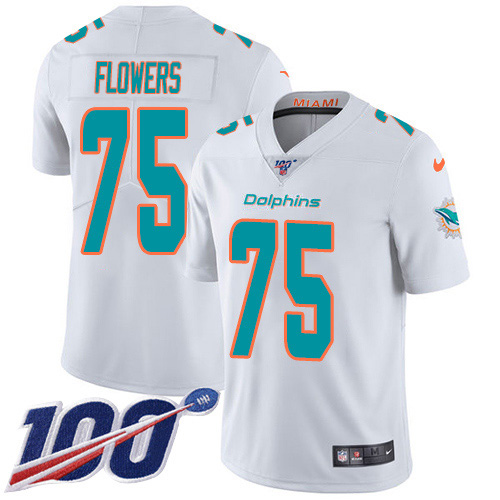 Nike Miami Dolphins #75 Ereck Flowers White Youth Stitched NFL 100th Season Vapor Untouchable Limited Jersey->youth nfl jersey->Youth Jersey